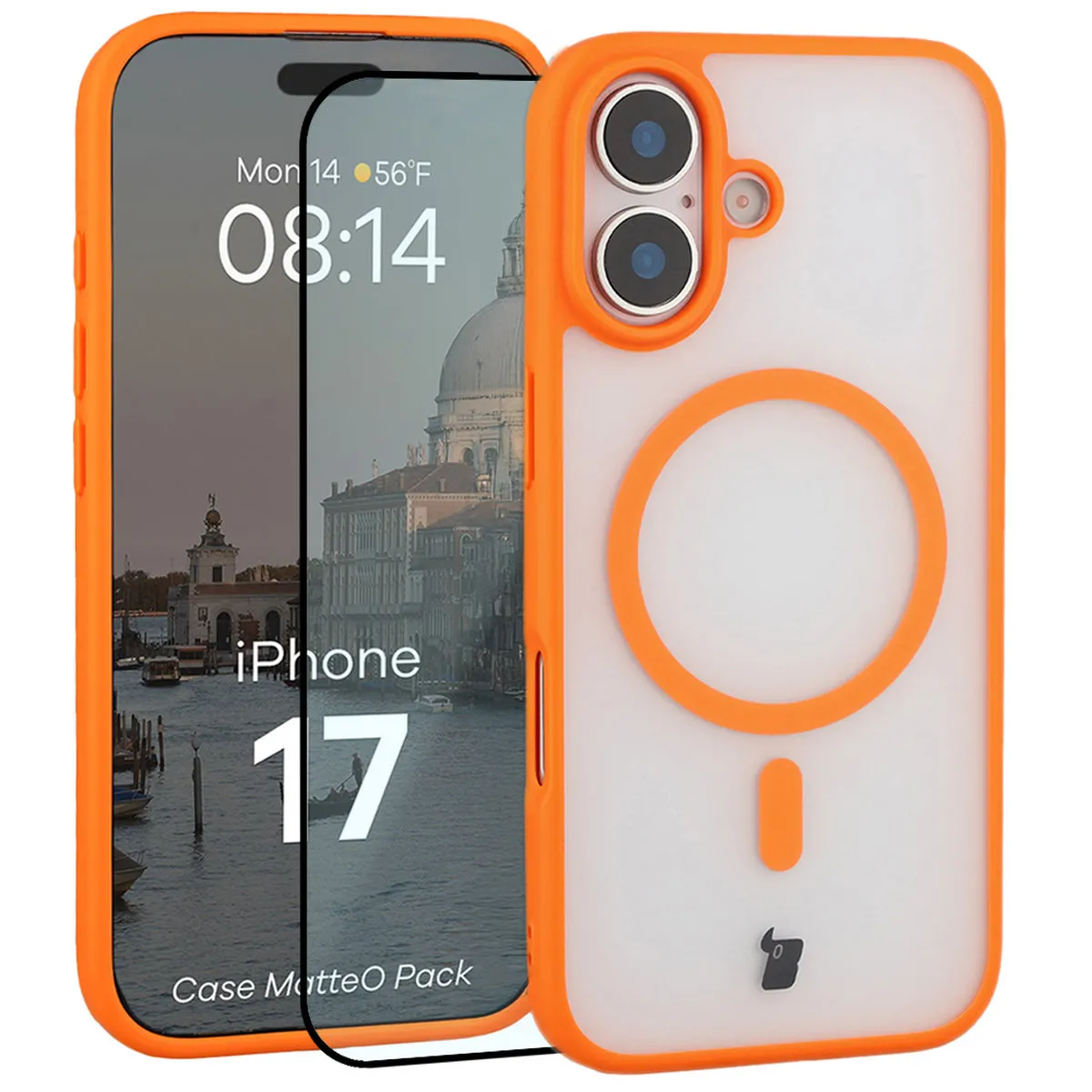Szkło hartowane Bizon Case MatteO Pack do iPhone 17 Pomarańczowy