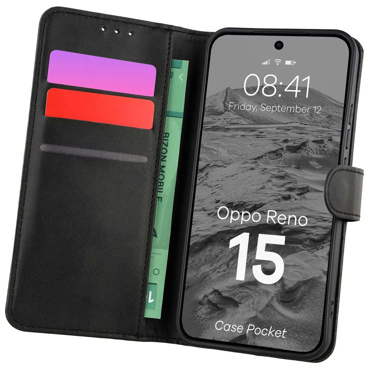 Etui Bizon Case Pocket do Oppo Reno 15 Czarny