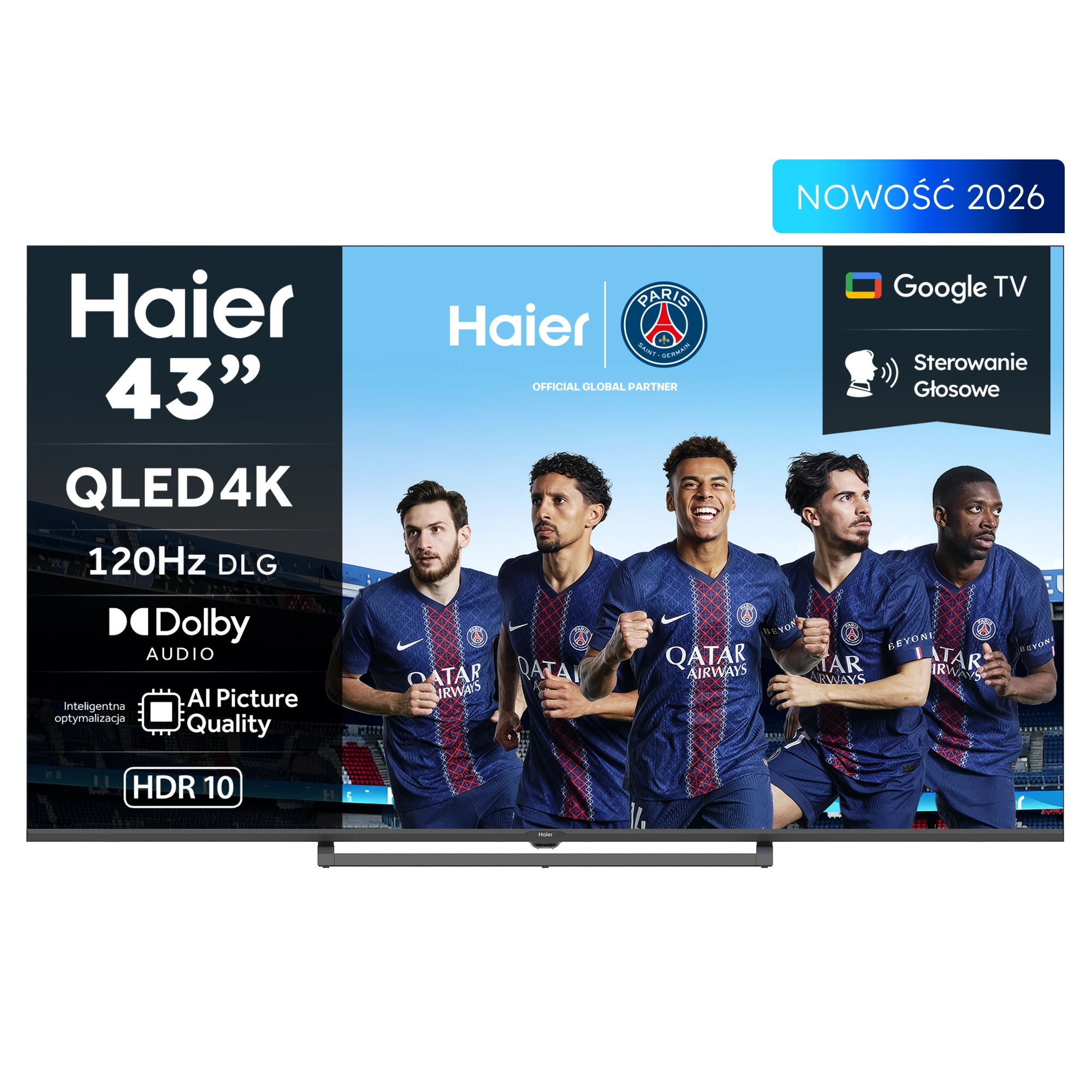 Telewizor Haier H43S80GUX 43" QLED 4K Google TV Funkcje AI Dolby Vision Dolby Audio HDMI 2.1 DVB-T2