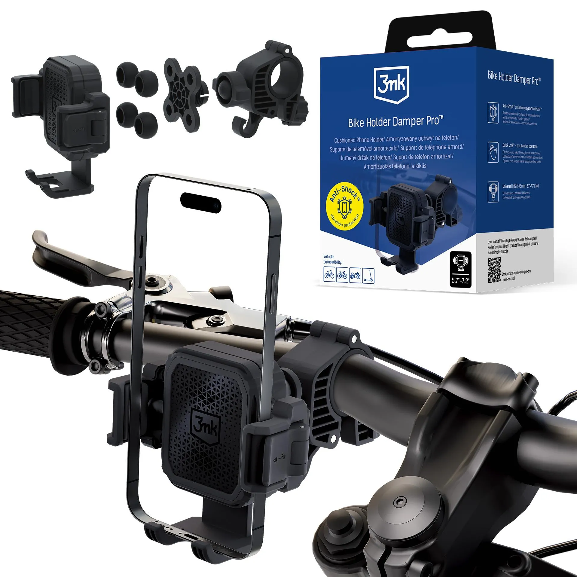 Uchwyt rowerowy 3mk Bike Holder Damper Pro Czarny