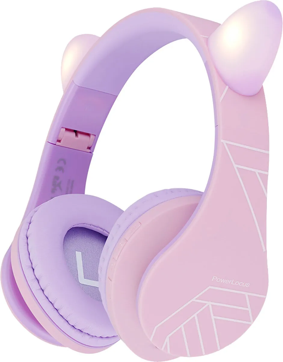 Słuchawki bezprzewodowe PowerLocus P2 Kids Kocie Uszy Nauszne Dla Dzieci Bluetooth 5.3  Fioletowo-różowy