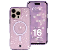 Bizon Case SparklO do iPhone 16 Pro Max Przezroczysto-Fioletowe Z Brokatem