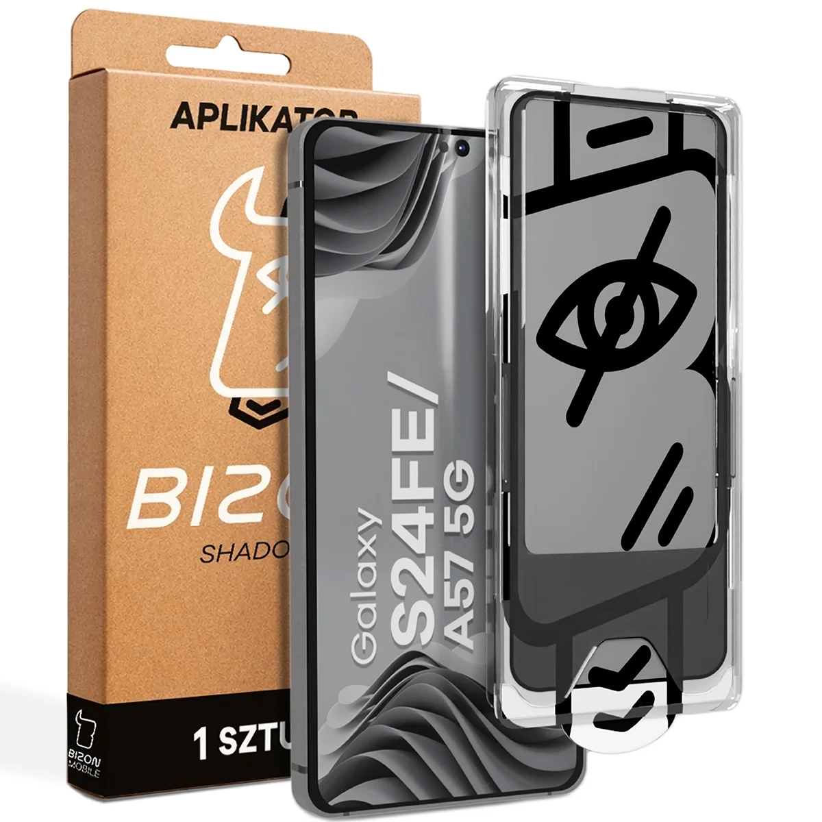 Szkło hartowane Bizon z ramką montażową Glass Aplikator Shadow do Galaxy S24 FE / A57 5G 1 zestaw