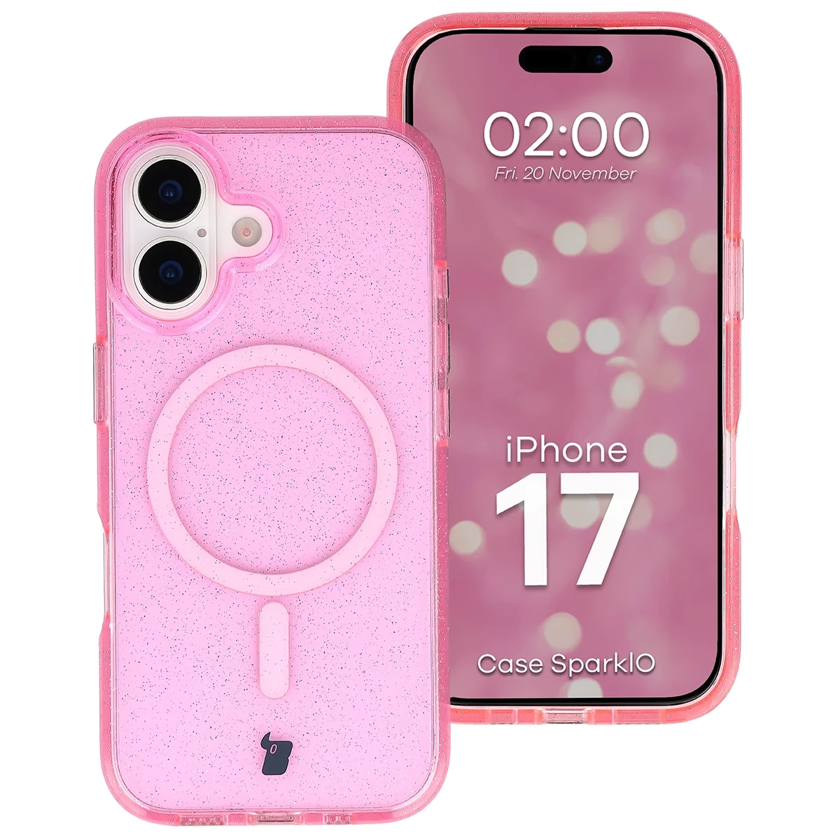 Etui Bizon Case SparklO do iPhone 17 Przezroczysto-Różowe Z Brokatem