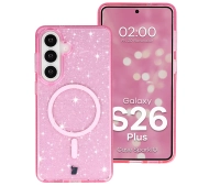 Bizon Case SparklO do Galaxy S26 Plus Przezroczysto-Różowe Z Brokatem