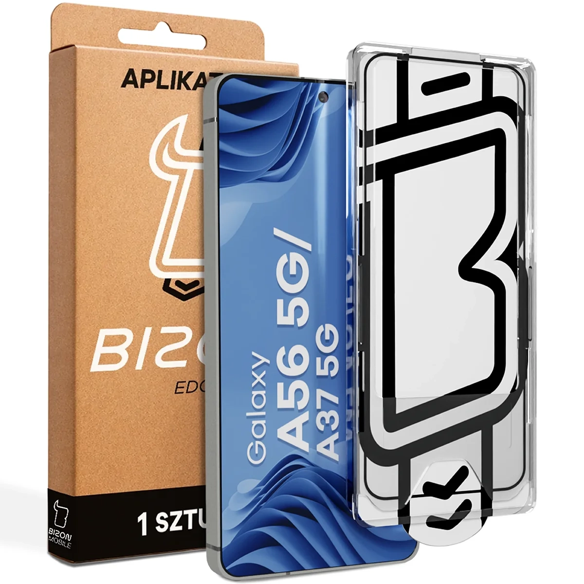 Szkło hartowane Bizon z ramką montażową Glass Aplikator Edge do Galaxy A56 5G / A37 5G 1 zestaw