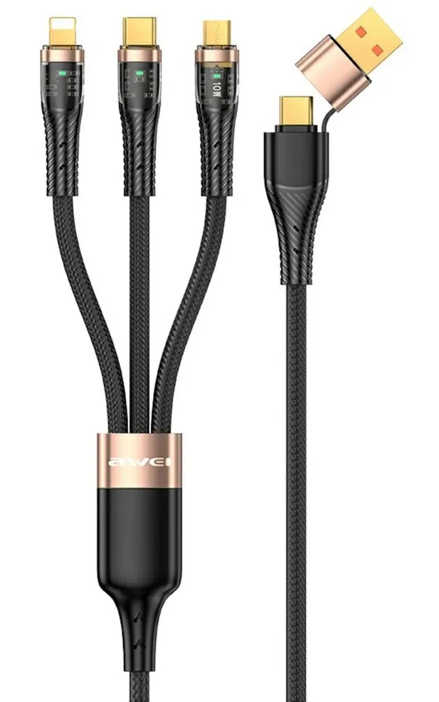 Kabel Awei USB-A/USB-C - USB-C/Lightning/Micro USB  CL-228 3w1 100W 1.5 m Czarny