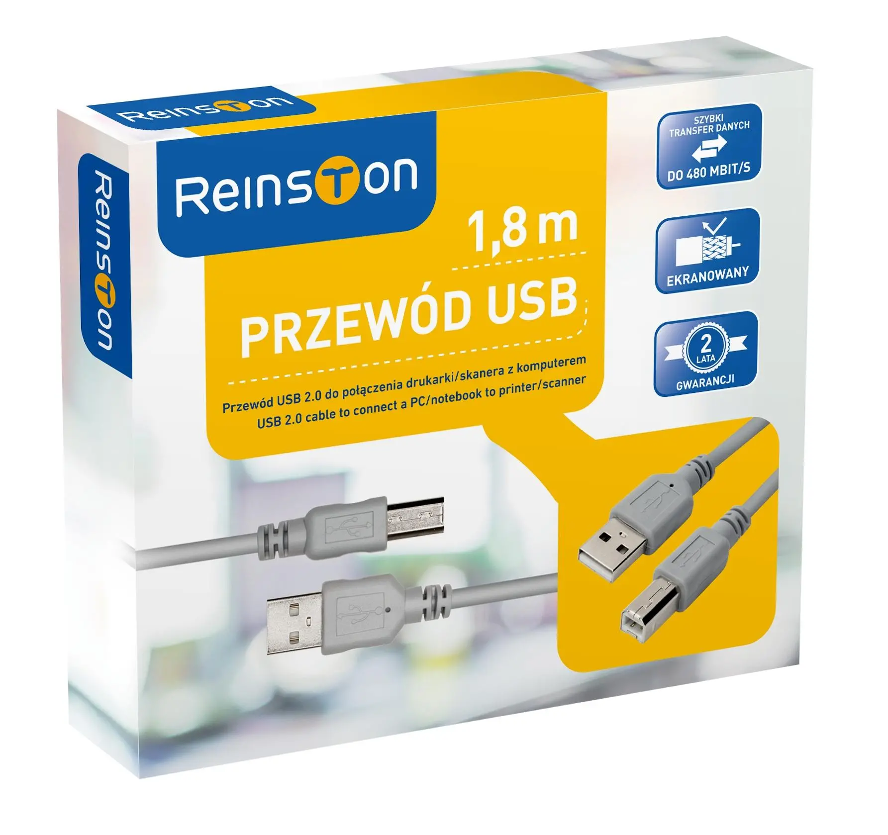 Kabel USB Reinston EKK01 1,8m Srebrno-szary