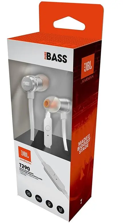 Słuchawki przewodowe JBL Tune 290 Dokanałowe Mikrofon Srebrny