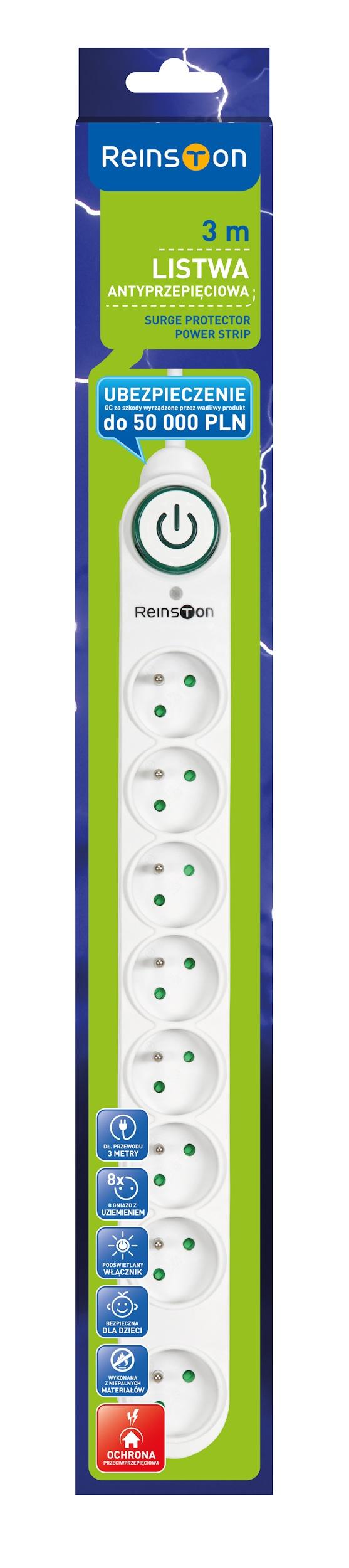 Listwa Reinston ALZ006 8 gniazd 3m Biały