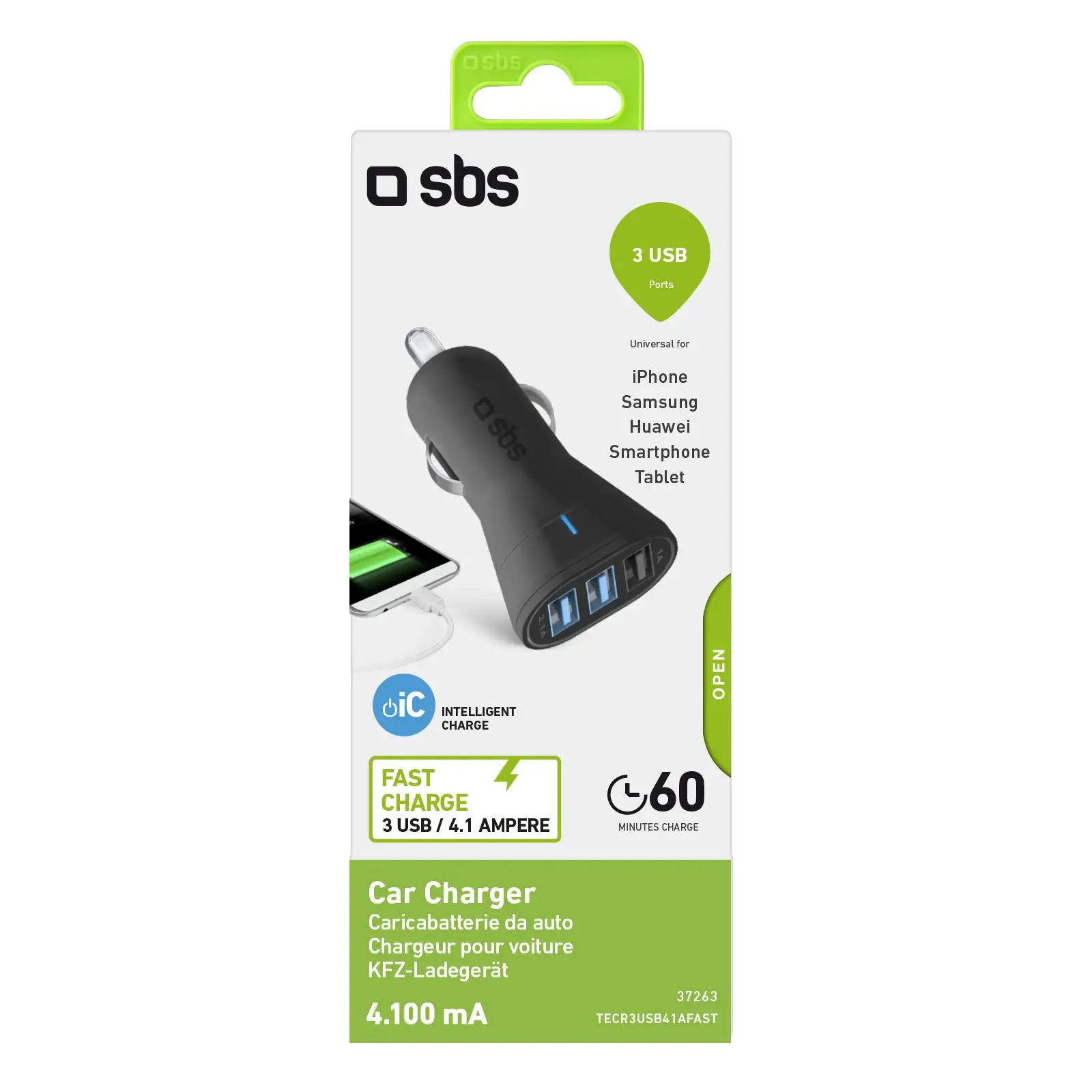 Ładowarka samochodowa SBS TECR3USB41AFAST Czarny