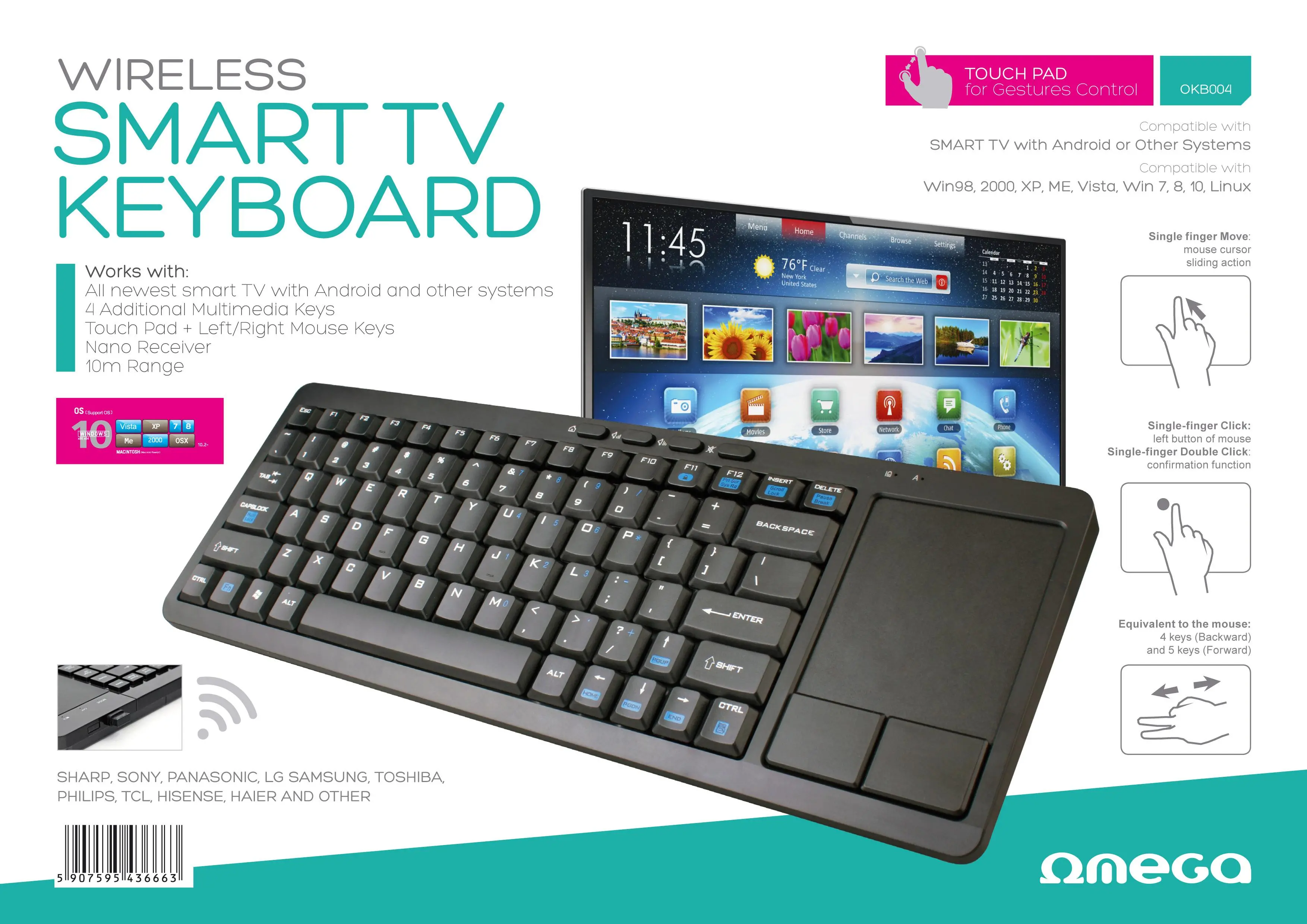 Klawiatura membranowa Omega Wireless Smart TV Keyboard Czarny