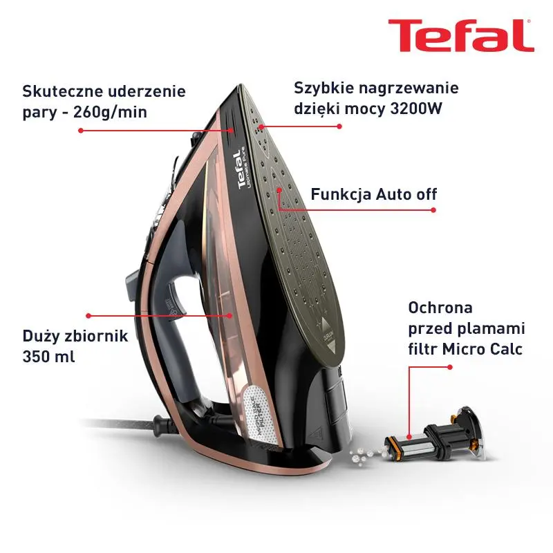 Żelazko Tefal Ultimate Pure FV9845 Durilium AirGlide Autoclean 260g/min