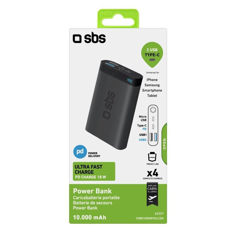 Powerbank SBS TEBB10000POCLCDK 10000mAh LCD USB-C Lightning Czarny
