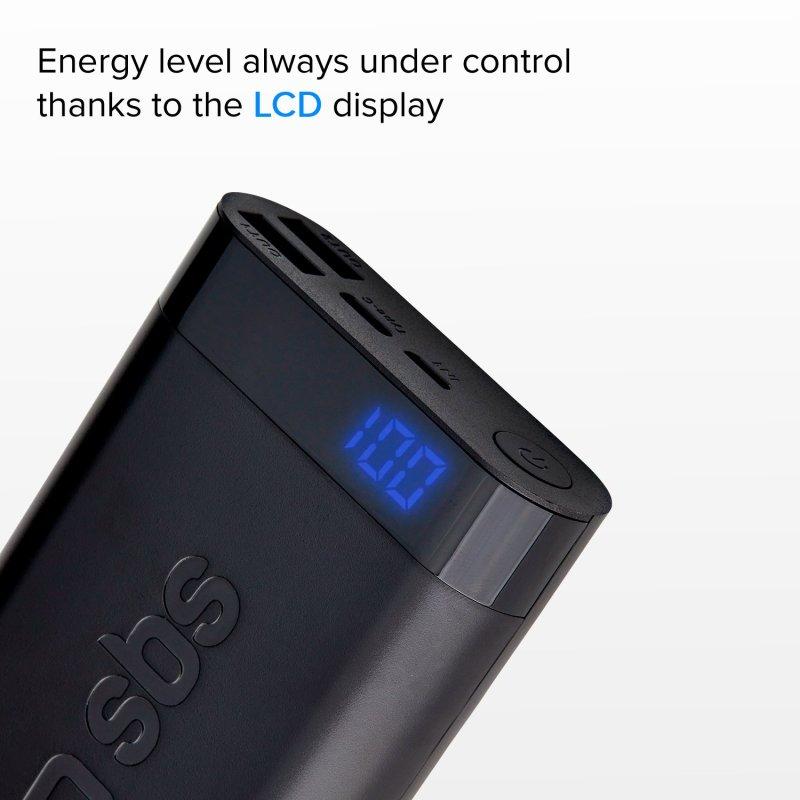 Powerbank SBS TEBB10000POCLCDK 10000mAh LCD USB-C Lightning Czarny