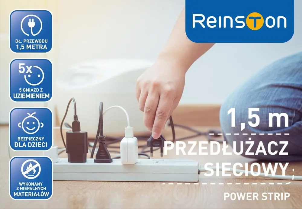 Przedłużacz Reinston EPRZ017 5 gniazd 1,5m Biały