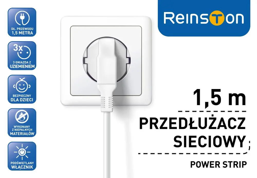 Przedłużacz Reinston EPRZ018 3 gniazda 1,5m Biały