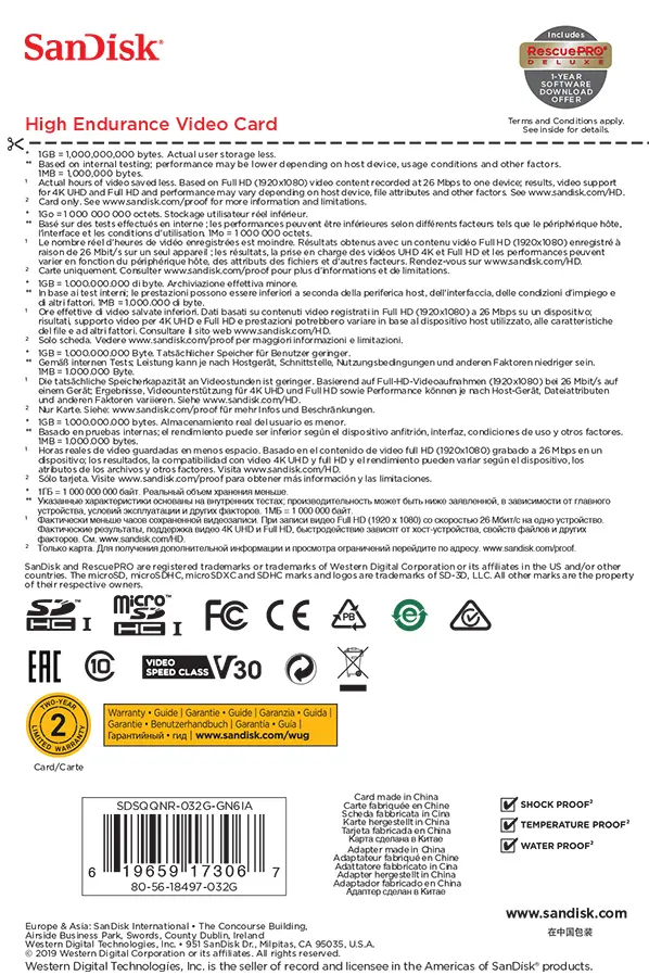 Karta pamięci SanDisk High Endurance microSDHC 32GB V30