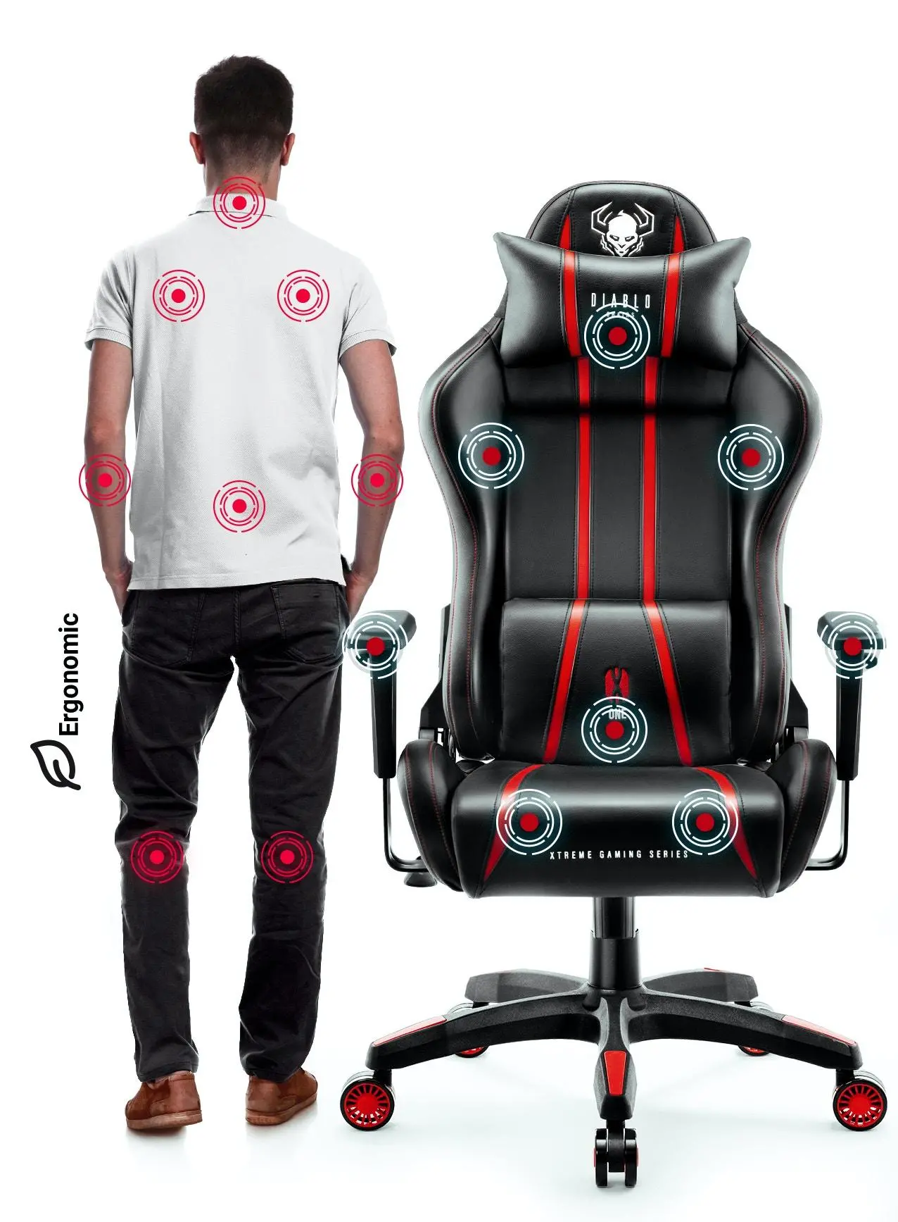 Fotel Diablo Chairs X-One 2.0 King Size Gamingowy do 160kg Skóra ECO Tkanina Czarno-czerwony