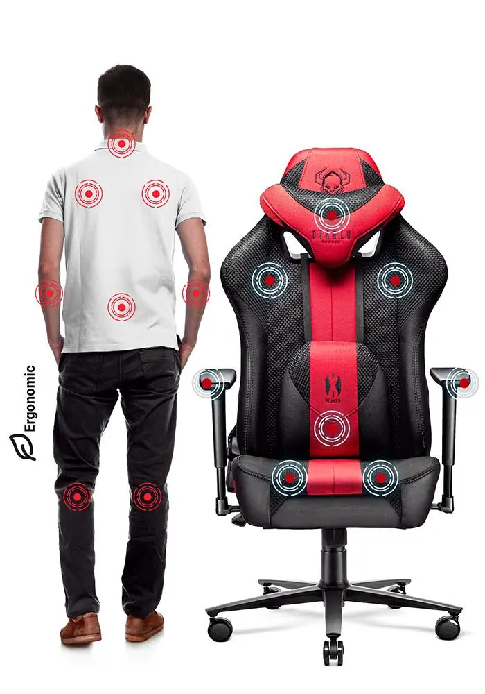 Fotel Diablo Chairs X-Player 2.0 King Size Gamingowy do 160kg Skóra ECO Tkanina Karmazynowo-antracytowy