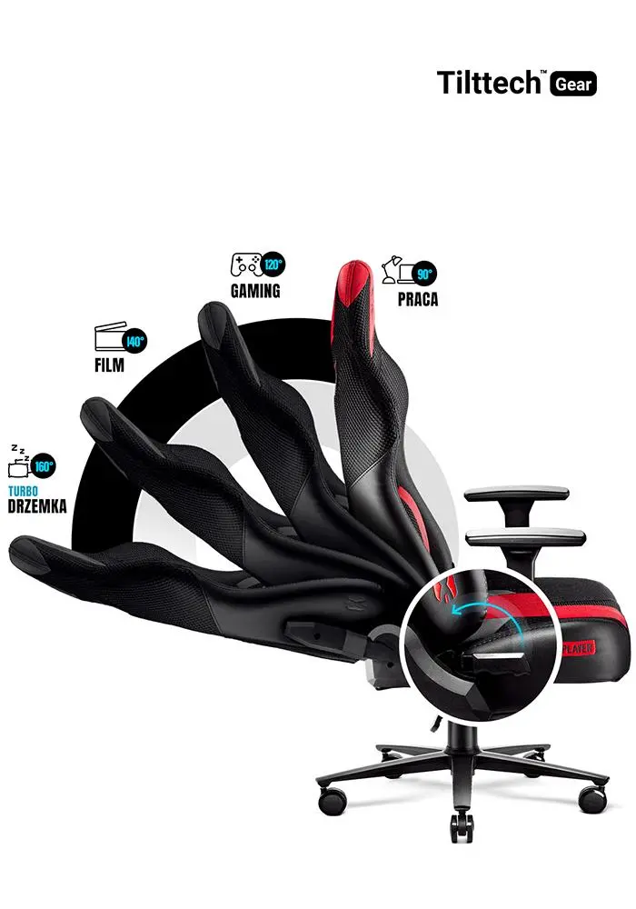 Fotel Diablo Chairs X-Player 2.0 King Size Gamingowy do 160kg Skóra ECO Tkanina Karmazynowo-antracytowy