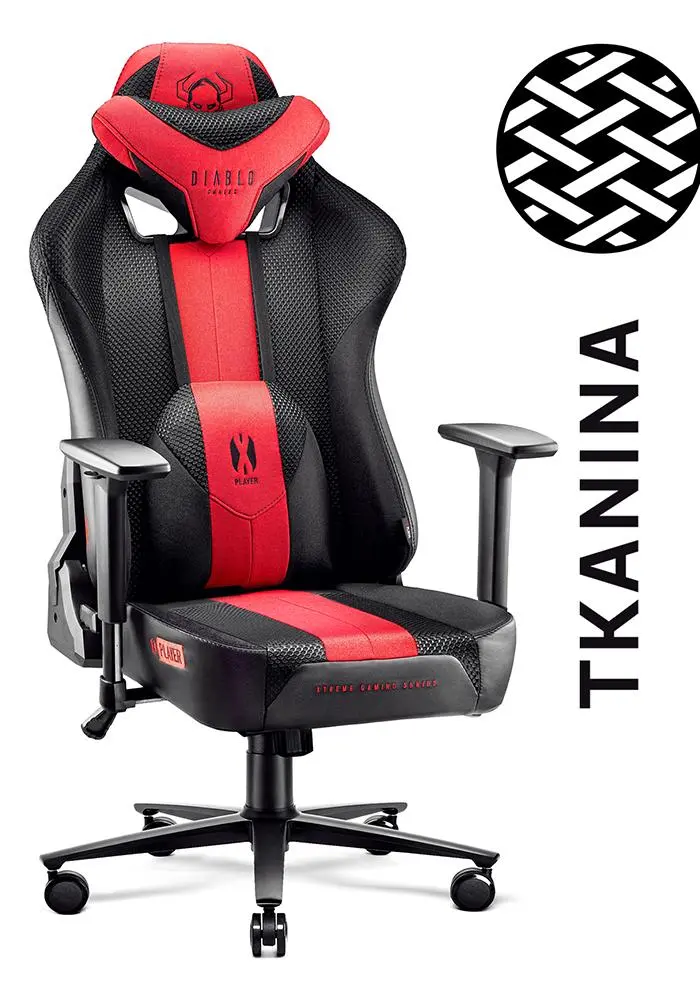 Fotel Diablo Chairs X-Player 2.0 King Size Gamingowy do 160kg Skóra ECO Tkanina Karmazynowo-antracytowy