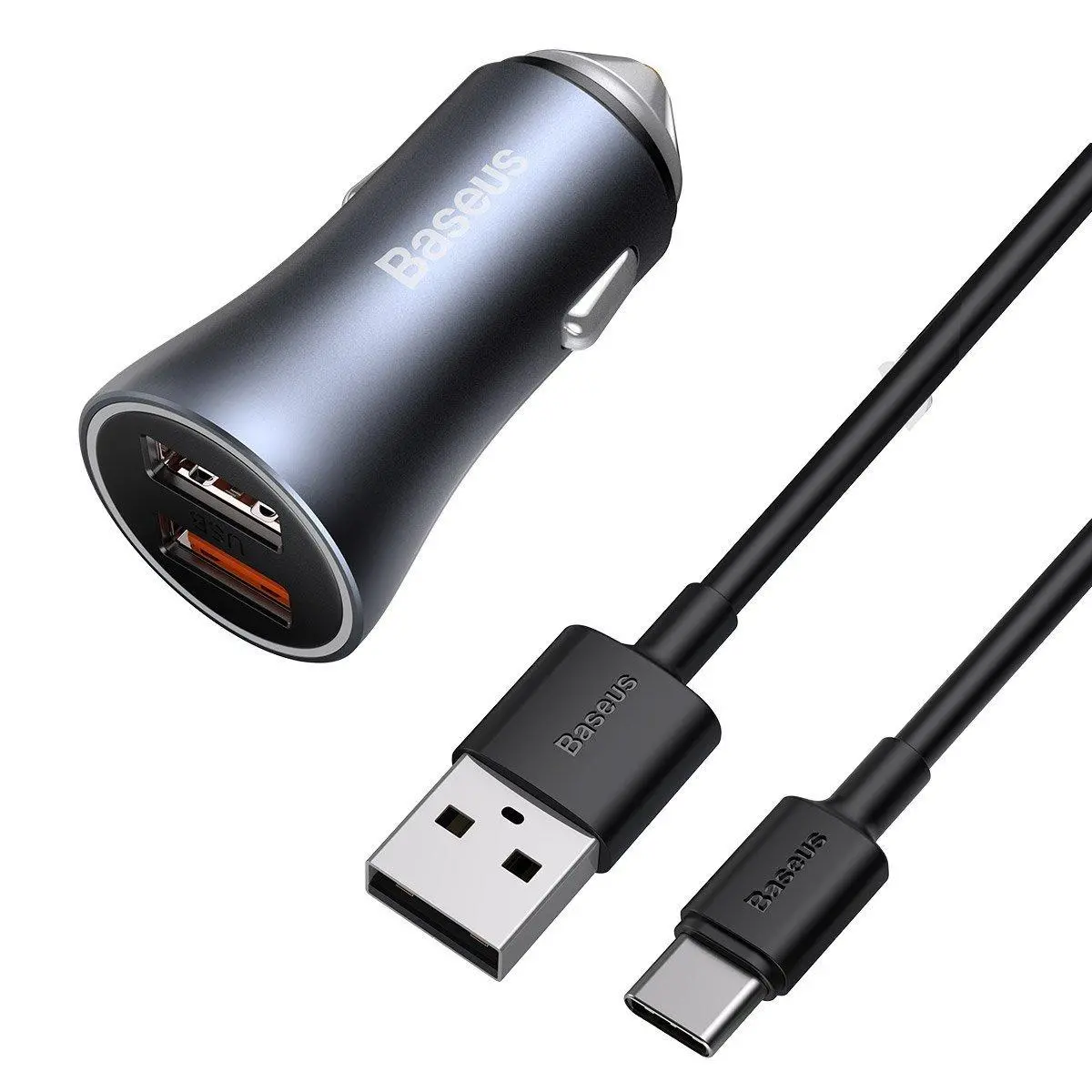 Ładowarka samochodowa Baseus Golden Contactor Pro 2x USB QC SCP 40W Szary kabel USB do USB-C 1m Czarny