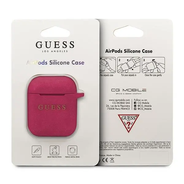 Etui na słuchawki Guess GUACCSILGLFU Silikonowe etui AirPods Fuksja