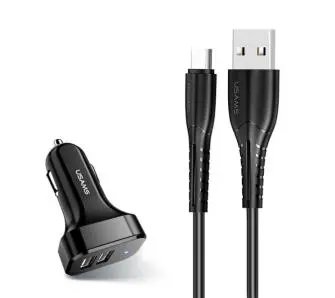 Ładowarka samochodowa USAMS King Tu  C13 2x USB kabel microUSB Czarny