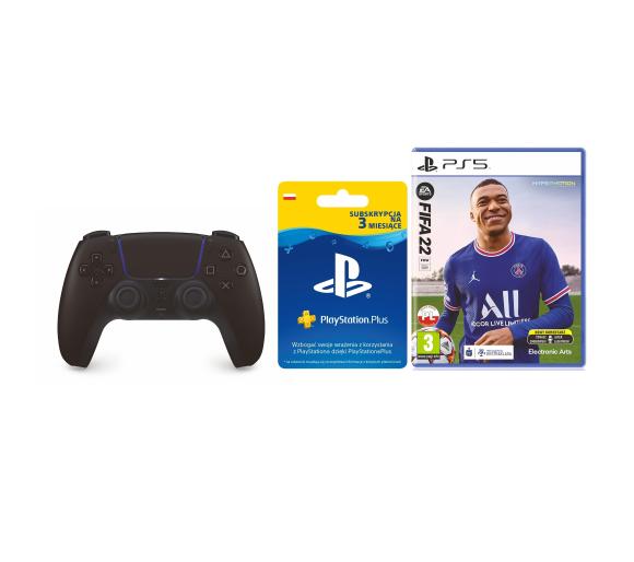 gamepad Sony DualSense (czarny) + FIFA 22 + subskrypcja PlayStation Plus (3 m-ce karta zdrapka)