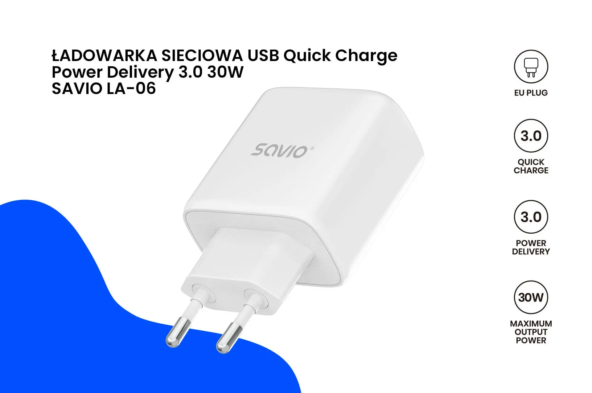 Ładowarka sieciowa Savio SAVLA-06 30W QC PD 3.0