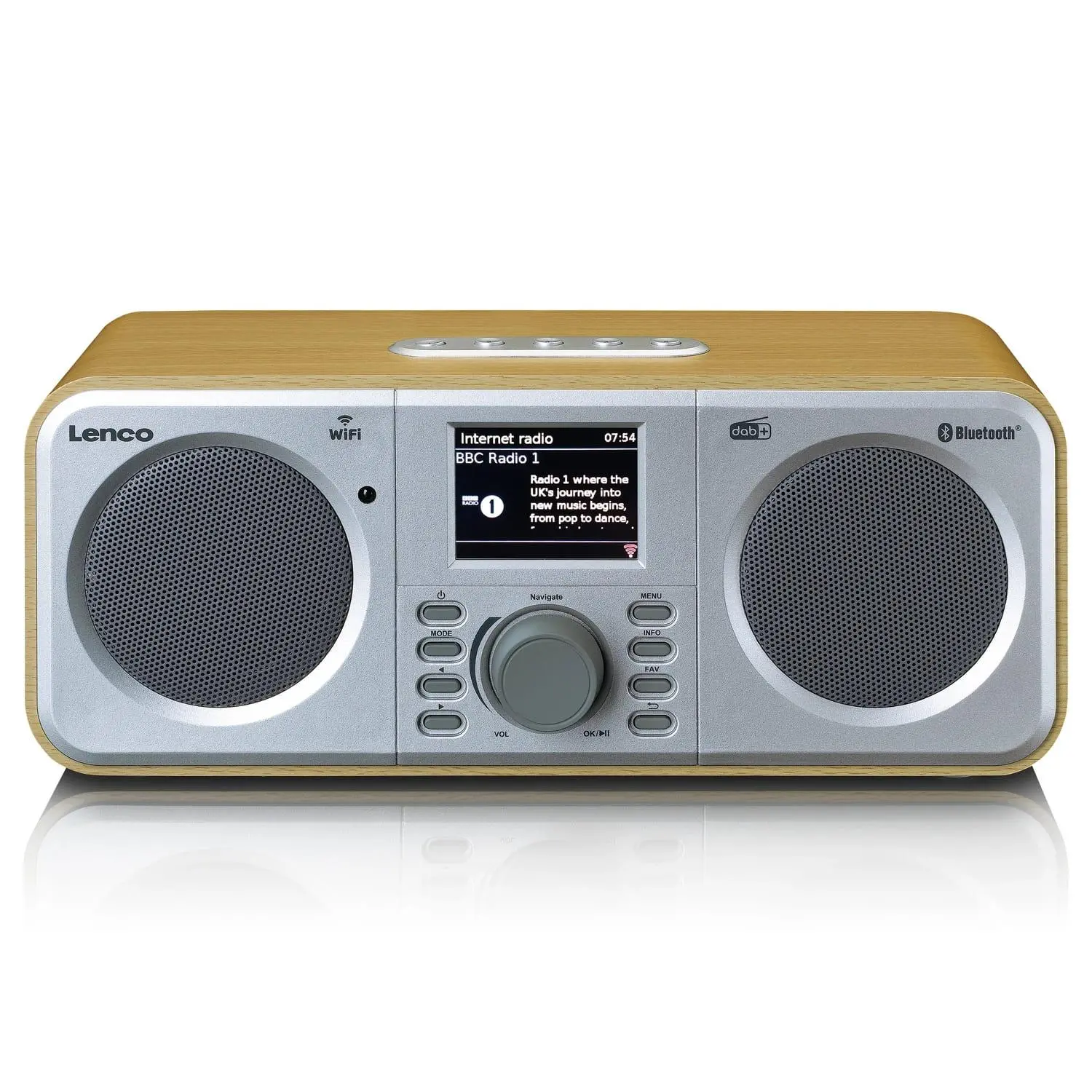 Radioodbiornik Lenco DIR-141WD Radio FM DAB+ Internetowe Bluetooth Brązowo-srebrny