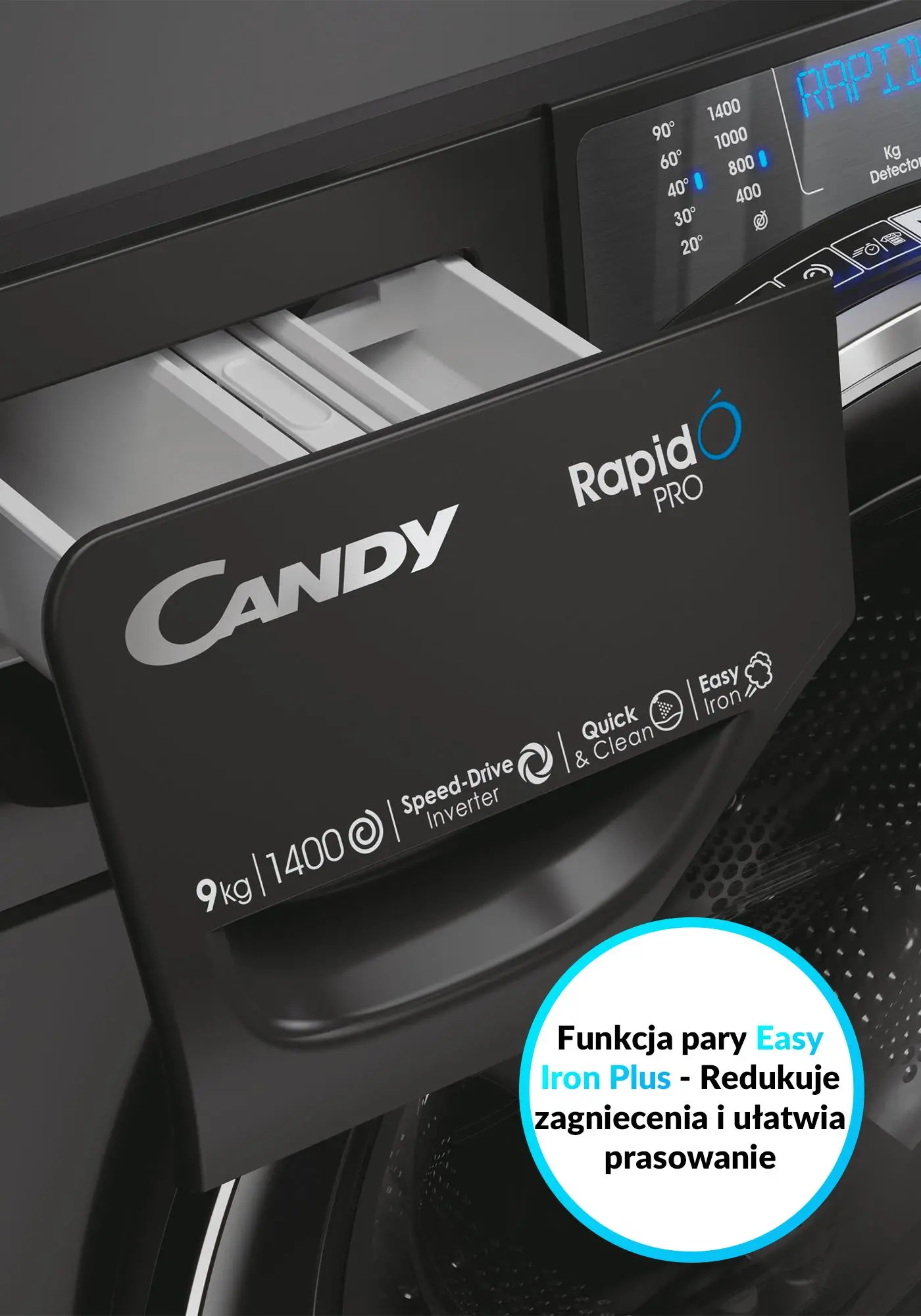 Pralka Candy RapidO Pro RP 496BWMBCB/1-S Slim 9kg 1400obr/min Zdalne sterowanie