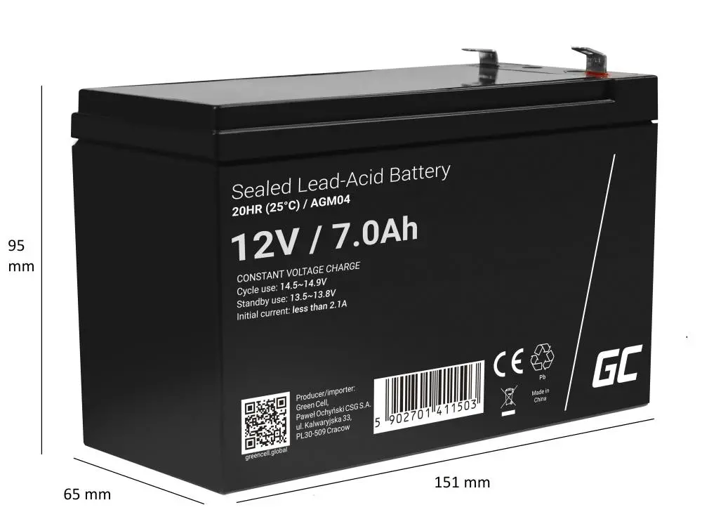 Akumulator Green Cell AGM04 AGM VRLA 12V 7Ah