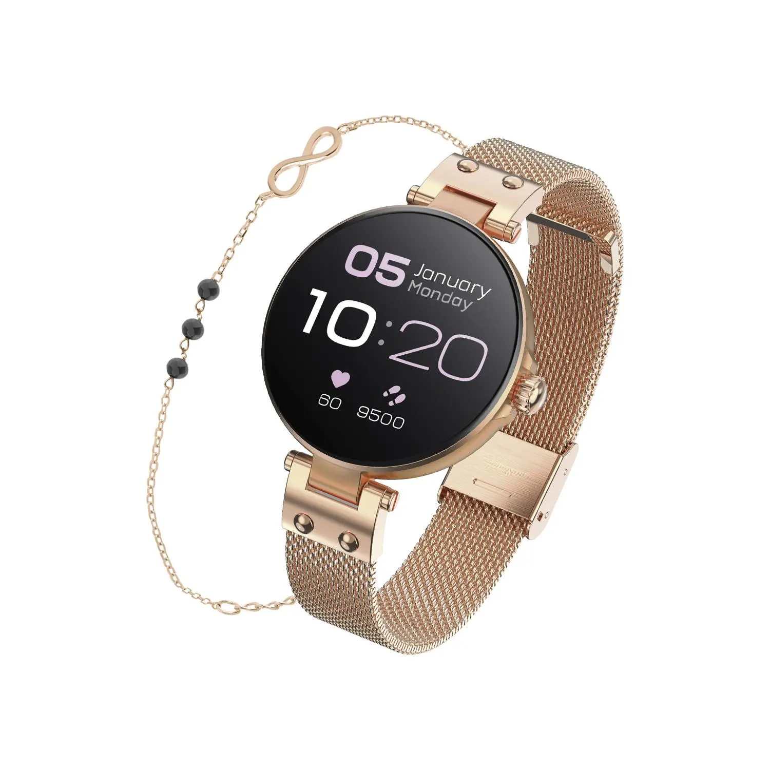 Smartwatch Forever SB-305 + bransoletka Apart 36mm Różowe złoto