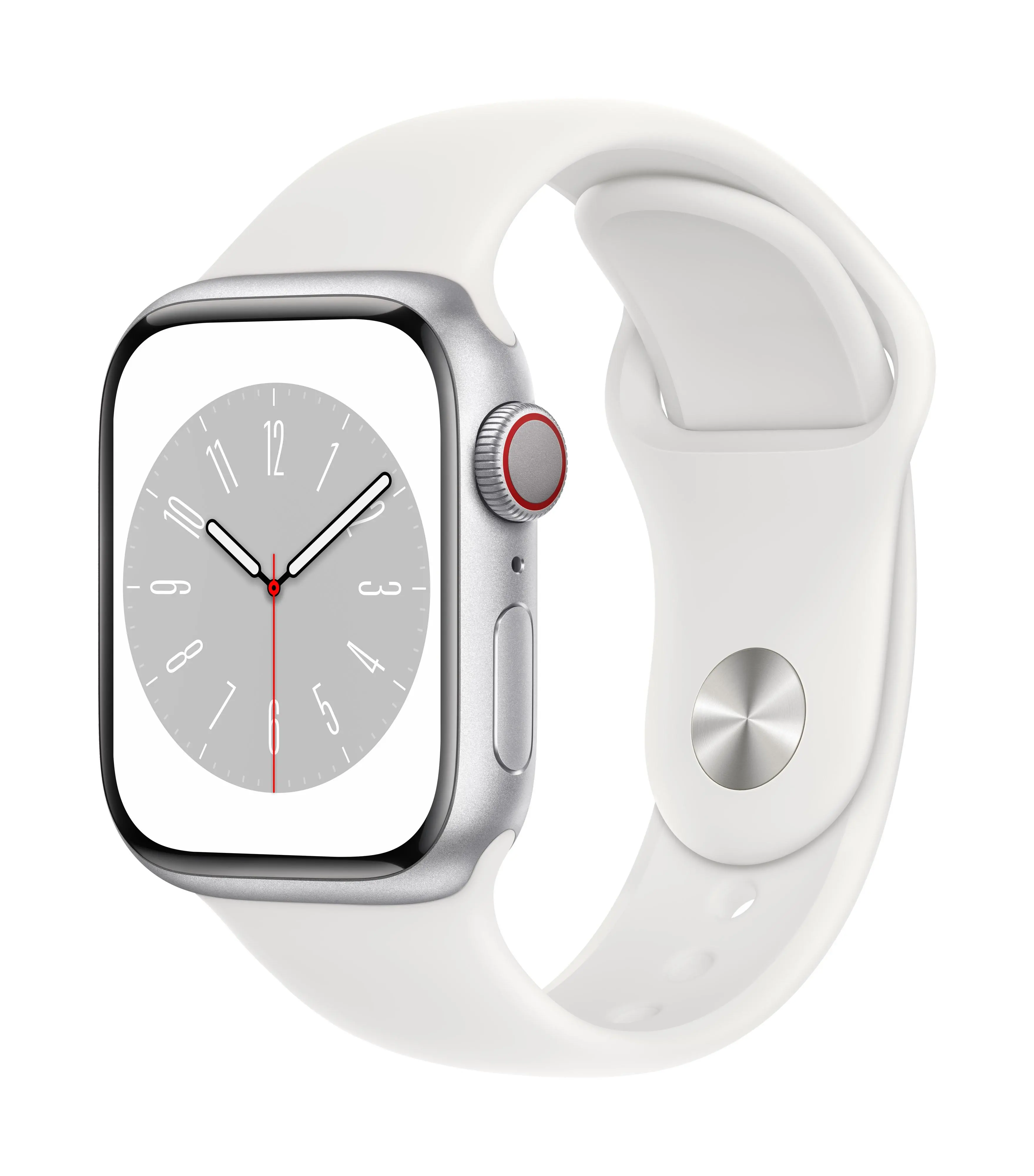 Apple Watch Series 8 GPS - Cellular 41mm koperta z aluminium srebrny - pasek sportowy biały