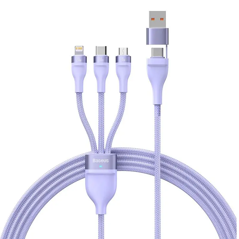 Kabel Baseus Flash Series 2 3w1 USB-C + micro USB + Lightning 100W 1,5m Fioletowy