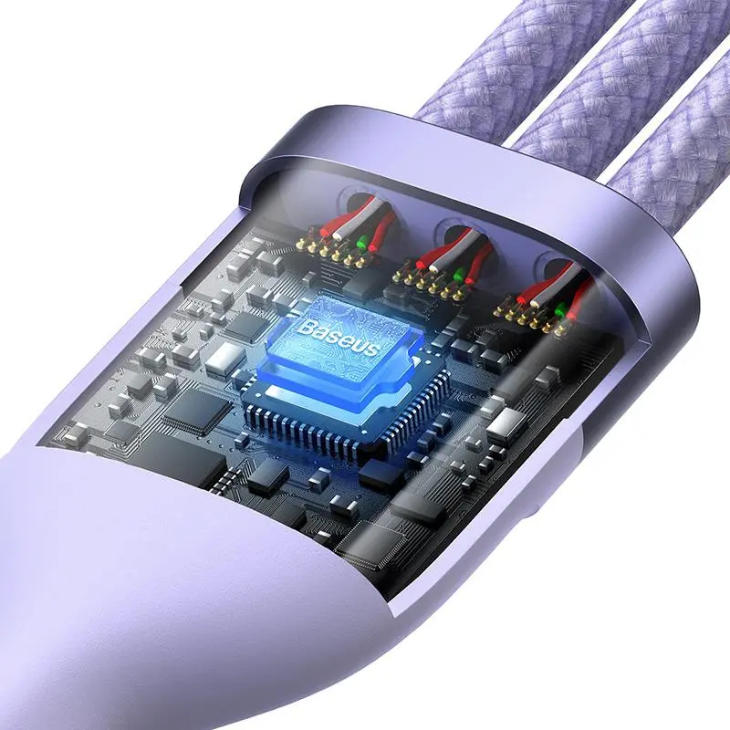Kabel Baseus Flash Series 2 3w1 USB-C + micro USB + Lightning 100W 1,5m Fioletowy