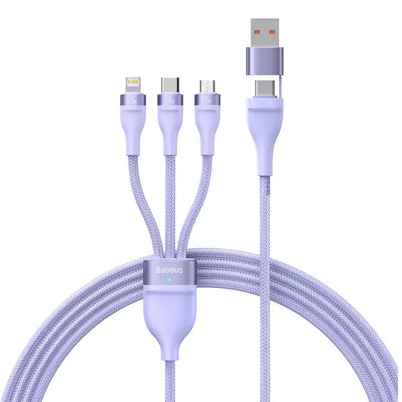 Kabel Baseus Flash Series 2 3w1 USB-C + micro USB + Lightning 100W 1,2m Fioletowy
