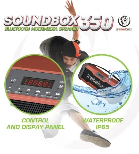 Głośnik Bluetooth Rebeltec SoundBOX 350 18W Radio FM Czarno-pomarańczowy