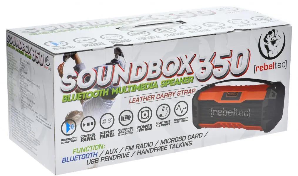 Głośnik Bluetooth Rebeltec SoundBOX 350 18W Radio FM Czarno-pomarańczowy