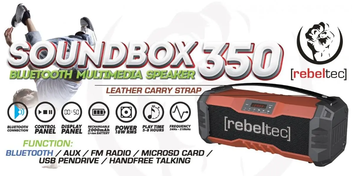 Głośnik Bluetooth Rebeltec SoundBOX 350 18W Radio FM Czarno-pomarańczowy