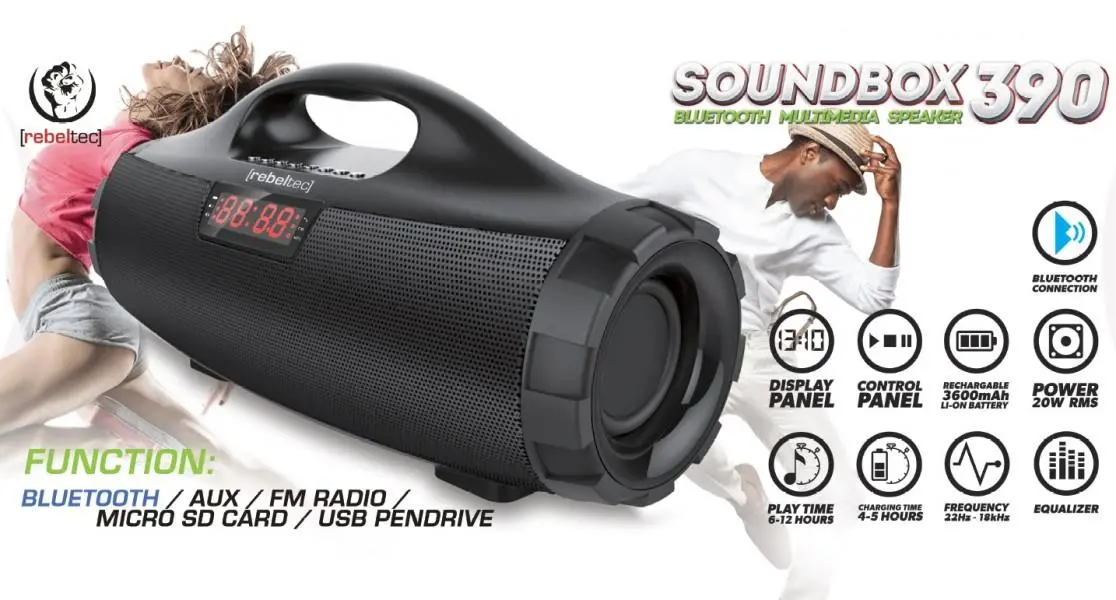 Głośnik Bluetooth Rebeltec SoundBOX 390 20W Radio FM Czarny