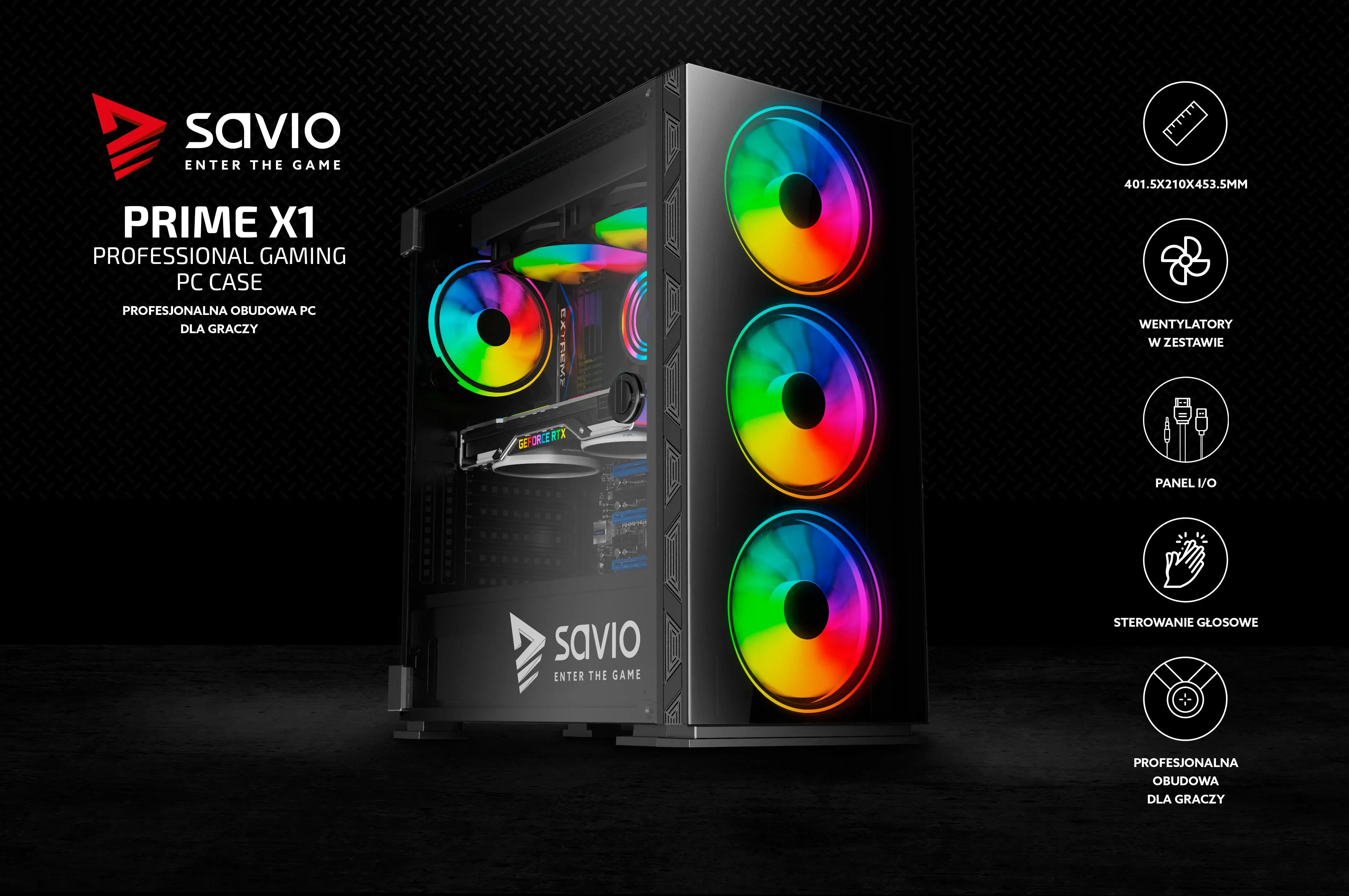 Obudowa Savio Prime X1 ARGB Czarny
