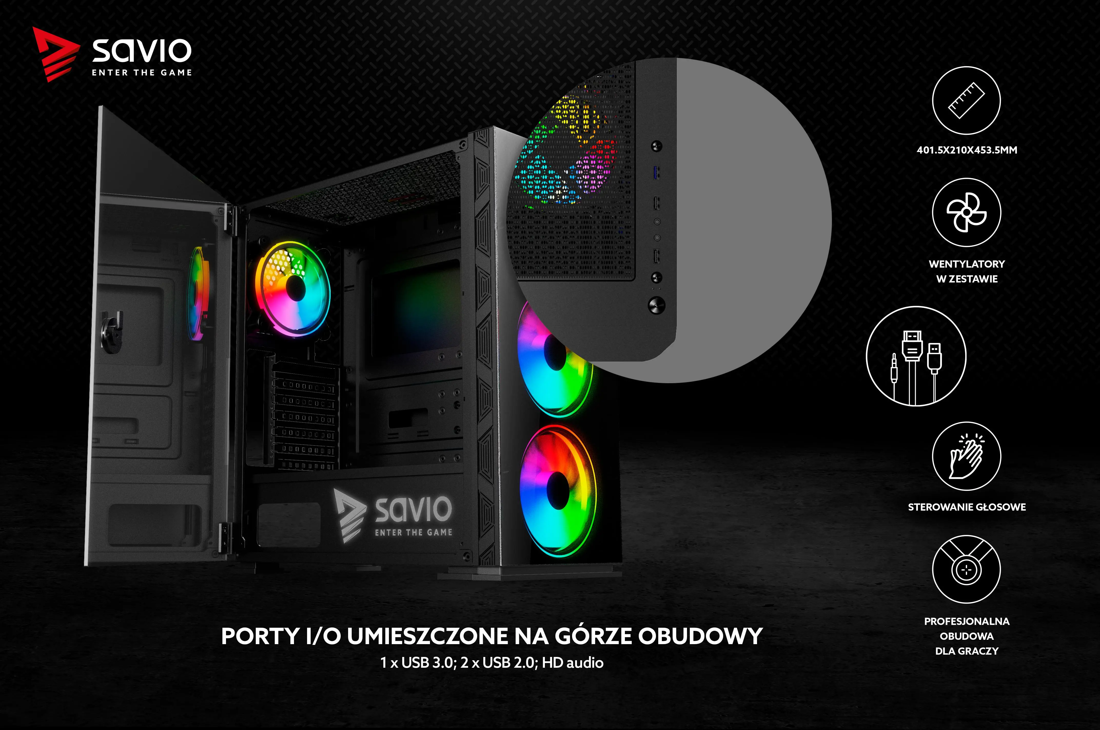 Obudowa Savio Prime X1 ARGB Czarny