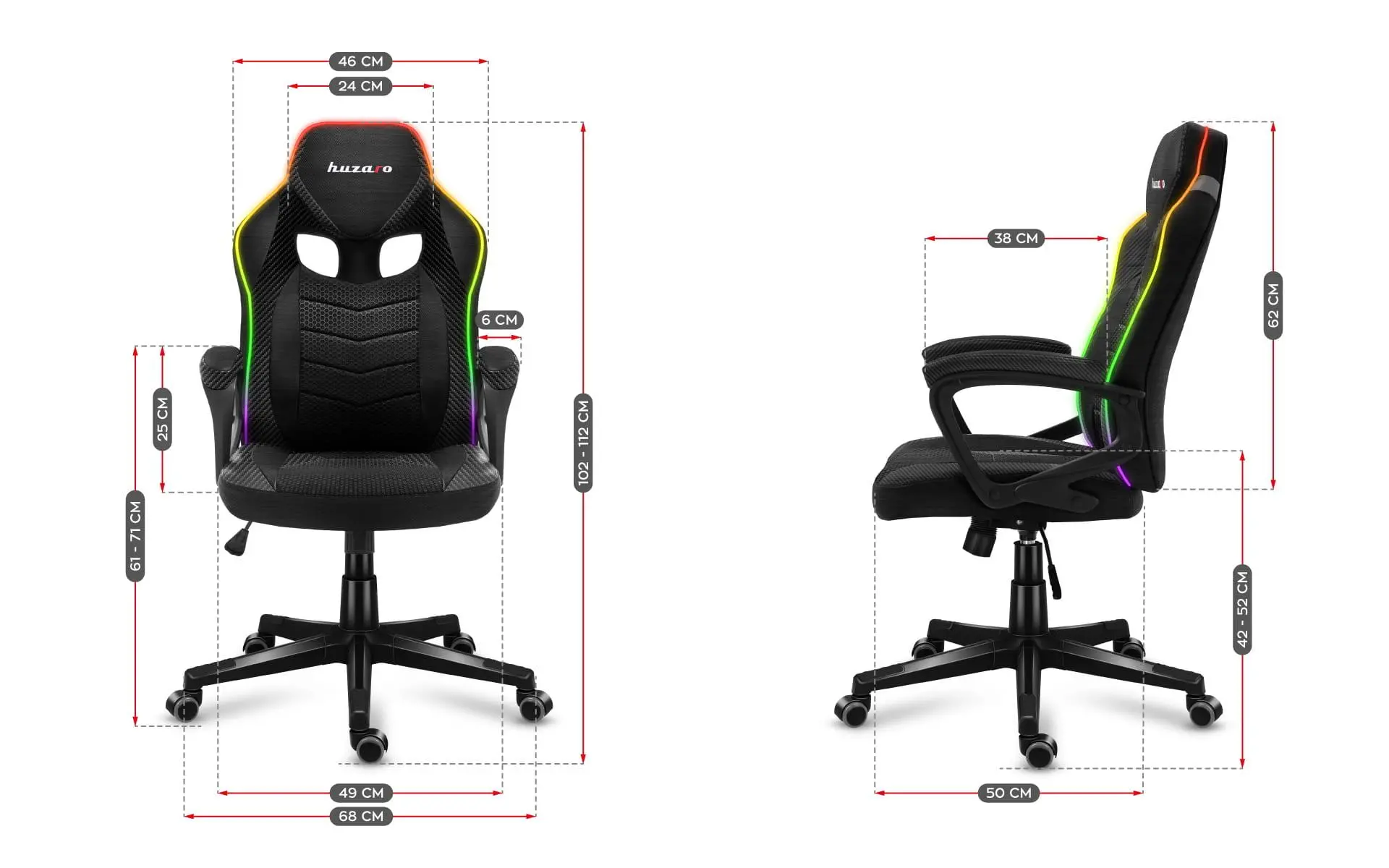 Fotel Huzaro Force 2.5 Mesh RGB Gamingowy do 130kg Tkanina Czarny