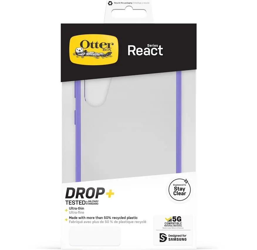 Etui OtterBox React do Samsung Galaxy S23+ Przeźroczysty z fioletową ramką