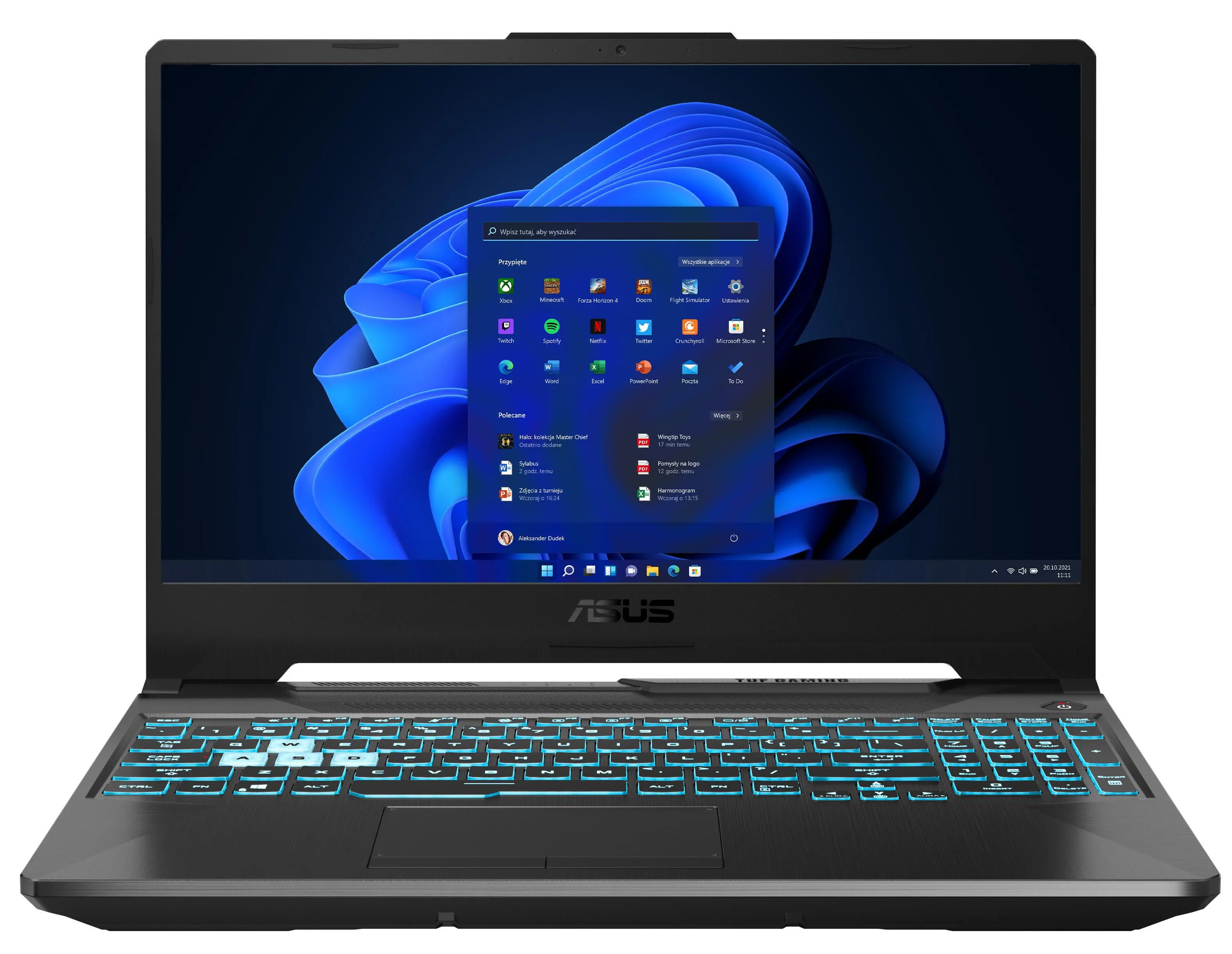 Laptop gamingowy ASUS TUF Gaming F15 2021 FX506HF-HN018W 15,6" 144Hz i5-11400H 16GB RAM 512GB Dysk SSD RTX2050 Win11 Szary
