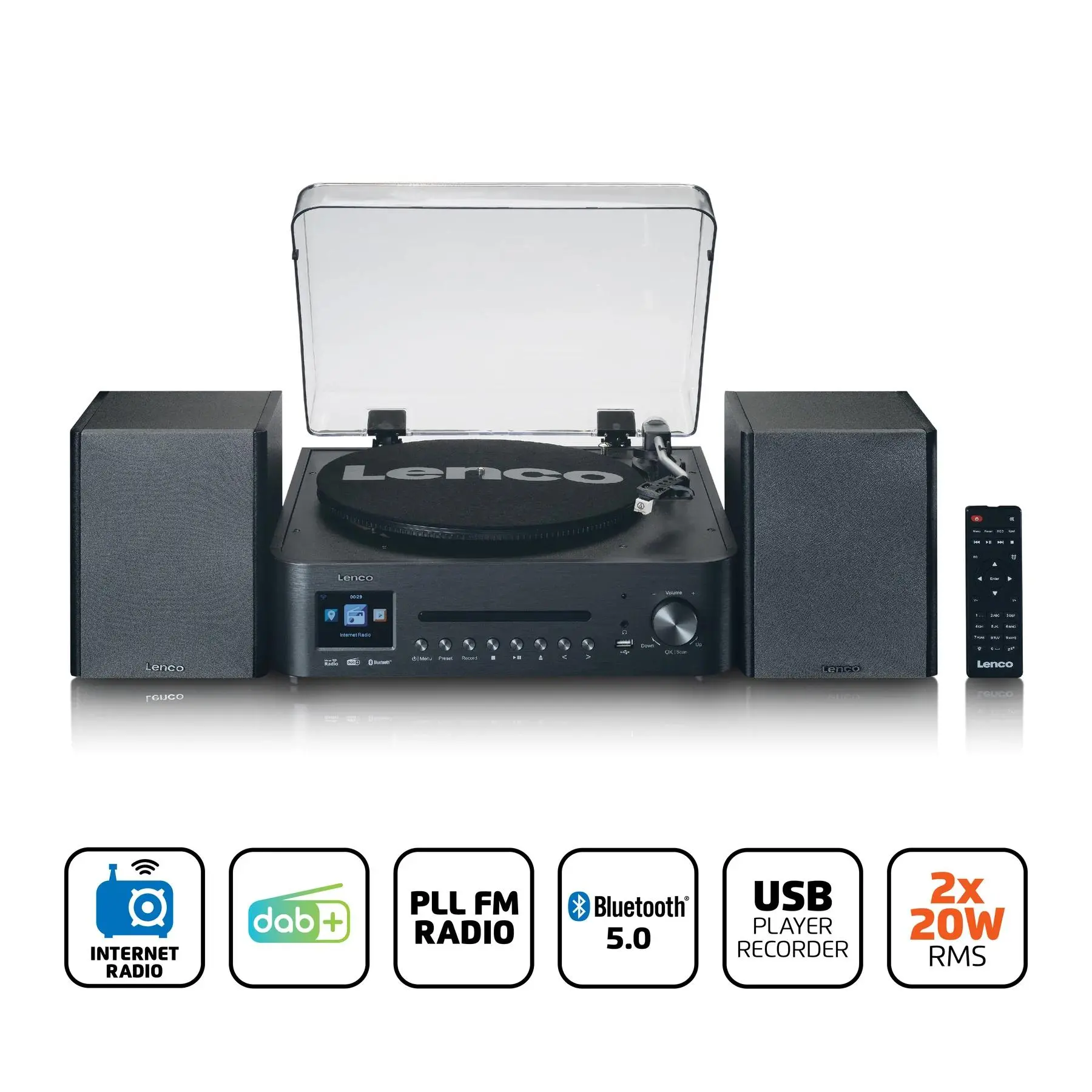 Gramofon Lenco MC-460 Manualny Napęd paskowy Wi-Fi Bluetooth Czarny