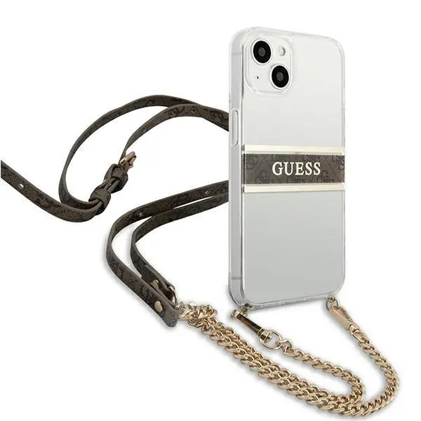 Etui Guess 4G Brown Strap Gold Chain GUHCP13SKC4GBGO do iPhone 13 mini